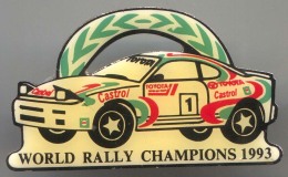 TOYOTA / CASTROL - WORLD RALLY CHAMPIONS 1993, Car, Auto, Automotive, Vintage Pin, Badge - Rally