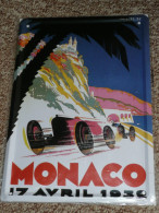 Réedition De Plaque Ancienne Touristique, Pub., Tôle Polychrome, "MONACO 17 Avril 1932", Course Automobile Rallye Auto - Blechschilder (ab 1960)