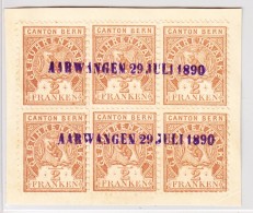 Fiscalmarken, Bern, 2Fr, 6er-Block Auf Papierstück, Stempel: Aarwangen 29 Juli 1890 - Steuermarken