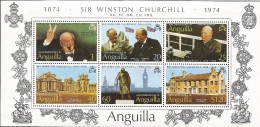 E)1974 ANGUILLA,CHURCHILL MAKING VICTORY SIGN, US BRITISH FLAG, PALIAMENT, SOUVENIR SHEET, MNH - Anguilla (1968-...)