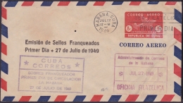 1949-EP-84 CUBA REPUBLICA. 1949. POSTAL STATIONERY. Ed.97. 8c. SOBRE AVION. FDC. IMPRESO PRIMER DIA. MUY RARO. - Briefe U. Dokumente