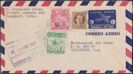 1949-EP-106 CUBA REPUBLICA. 1949. POSTAL STATIONERY. Ed.98. 5c. SOBRE AVION. SOBRE CERTIFICADO A US. 1950. - Brieven En Documenten