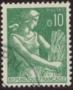France Yv. N°1231 - 10c Vert Moissoneuse  - Oblitéré - 1957-1959 Reaper