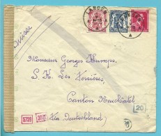 423+426+528 Op Brief Met Stempel LANDEN , Naar "Suisse / Via Deutschland) , Verso Censuurstrook - Guerre 40-45 (Lettres & Documents)