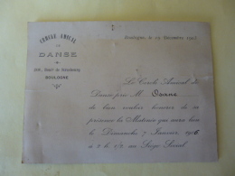 Delcampe - CERCLE AMICAL DE DANSE   BOULOGNE  (seine)   INVITATION  1905  AV 2016 - Tickets D'entrée