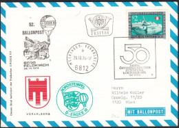 Austria 1974, Ballonpost Cover Meiningen To Wien W./special Postmark "D-_Ergee III", Ref.bbzg - Other & Unclassified