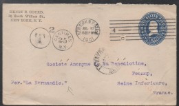 LE NORMANDIE - POSTE MARITIME / 1901 ENTIER POSTAL AMERICAIN POUR FECAMP  (ref 1938) - Maritime Post