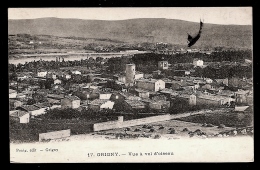 CPA ANCIENNE- GRIGNY (69)- VUE A VOL D'OISEAU EN GROS PLAN- JARDINS- PILES DE FOIN - Grigny