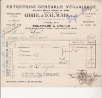 FACTURE TIMBREE  GENERALE D'ECLAIRAGE - GIREL ET DALMAIS - LYON - ANNEE 1914 - Otros & Sin Clasificación
