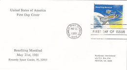 USA 1981 - FDC FDI Kennedy Space Center Fl 32815 - Benefiting Mankind 21.5.1981 - Moon Left Down Opening - Nordamerika