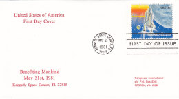 USA 1981 - FDC FDI Kennedy Space Center Fl 32815 - Benefiting Mankind 21.5.1981 - Moon Right Up - America Del Nord