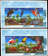 BIRDS-FLAMINGOS AND OTHER ANIMALS -A CARIBBEAN WONDERLAND-SET OF 2 MS-DOMINICA-MNH-D3-18 - Flamingos