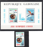 GABON GABONAISE 1980 AIRMAIL WINTER OLYMPIC GAMES OI  LAKE PLACID USA  BLOCK MNH + 1 STAMP MNH - Gabón (1960-...)