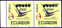 BIRDS-HUMMINGBIRDS-UPRATED-ERROR-OVERPRINT-PAIR-ECUADOR-1966-MNH-SCARCE-D3-26 - Colibríes