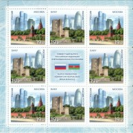 Russia 2015 Sheet Joint Issue With Azerbaijan Modern Architecture Flags Flag Geography Places Celebrations Stamps MNH - Volledige Vellen