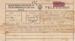 TELEGRAMME SENT FROM CLUJ NAPOCA TO BUCHAREST, 1962, ROMANIA - Telégrafos