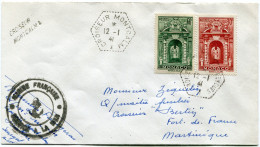 MONACO LETTRE AVEC OBLITERATION CROISEUR MONTCALM 12-1-41 + CACHET MARINE FRANCAISE SERVICE A LA MER POUR LA MARTINIQUE - Lettres & Documents