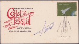 1977-CE-28 CUBA 1977 SPECIAL CANCEL. COHETE POSTAL. SIGNED ARNALDO TAMAYO. POSTAL ROCKET. SPACE COSMO. - Cartas & Documentos