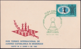 1983-CE-25 CUBA 1983 SPECIAL CANCEL. AJEDREZ. CHESS . XVIII TORNEO APERTURA CAPABLANCA IN MEMORIAM. PEON GREEN CANCEL. - Cartas & Documentos