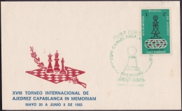1983-CE-26 CUBA 1983 SPECIAL CANCEL. AJEDREZ. CHESS . XVIII TORNEO APERTURA CAPABLANCA IN MEMORIAM. PEON GREEN CANCEL. - Lettres & Documents