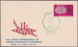 1983-CE-27 CUBA 1983 SPECIAL CANCEL. AJEDREZ. CHESS . TORNEO GRANDES MAESTROS. CAPABLANCA. TORRE GREEN CANCEL. - Storia Postale