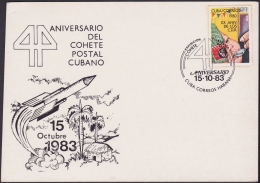 1983-CE-33 CUBA 1983 SPECIAL CANCEL. 44 ANIV DEL COHETE POSTAL CUBANO. POSTAL ROCKET. SPACE COSMO. - Storia Postale