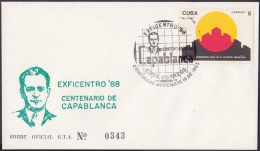 1988-CE-51 CUBA 1988 SPECIAL CANCEL. EXFICENTRO CENTENARIO JOSE RAUL CAPABLANCA. AJEDREZ CHESS. - Storia Postale