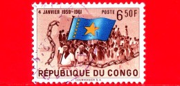 Repubblica Del CONGO - Usato - 1961 - 1 Anniversario Dell' Indipendenza - Bandiera - Catene Spezzate - 6.50 - Gebraucht