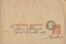 Rep. ARGENTINA:1890:Travelled Postal Stationery From BUZONISTAS CAPITAL To CARTEROS CAPITAL:FLORA,MYTHOLOGY,PHRYGIAN CAP - Enteros Postales