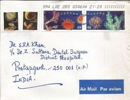 Canada To India Used Cover With Four Stamps On Cover, 2003,Corals As Per Scan - Enveloppes Commémoratives