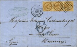 Losange / Col. Gen. N° 3 Bande De 3 Càd REUNION / ST DENIS Sur Lettre Pour Port Louis, Ile Maurice, Taxe... - Autres & Non Classés