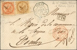 Losange Ancre /  CG N° 3 + 5 Càd Octo Bleu COL. FR. / PAQ. FR. T N°3 Sur Lettre Avec Texte... - Poste Maritime