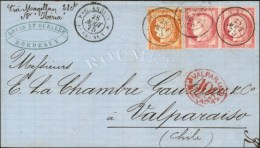 Càd PAQ ANGL. B. M. / BORDEAUX / N° 38 + N° 57 Paire Sur Lettre Pour Valparaiso Remise à La... - Poste Maritime