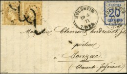 Càd MOLSHEIM / Alsace N° 6 + 21 Paire Obl Taxe Tampon 2 Et GC 1883 (Jonzac) Frappée à... - Lettres & Documents