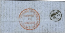 Càd Rouge PARIS (SC) 7 JANV. 71 / N° 37 (2) Sur Lettre Pour St Helier (Ile De Jersey), Au Verso Cachet... - Guerre De 1870