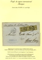 Càd PARIS / RUE D'ENGHIEN / N° 72 Bande De 3 Sur Lettre Du 3ème échelon Pour Veracruz,... - 1876-1878 Sage (Type I)