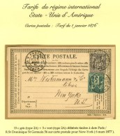 Càd PARIS / R. St DOMque St Gn 56 / N° 75 + 77 Sur Carte Précurseur Pour New York Au Tarif De La... - 1876-1878 Sage (Type I)