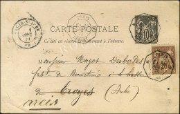 Càd De Lev. Except. PARIS / DEPART E1 / Entier 10 C. + N° 67 Pour Troyes. 1878. - TB / SUP. - R. - 1876-1878 Sage (Type I)