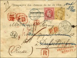 Etoile 14 / N° 32 + 59 Sur Lettre Chargée Pour Dusseldorf (Prusse), Réexpédiée... - 1863-1870 Napoléon III Lauré