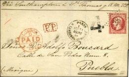 Etoile 28 / N° 24 Càd PARIS / R. CARDINAL LEMOINE 31 MARS 66 Sur Lettre Adressée à Puebla... - 1862 Napoléon III