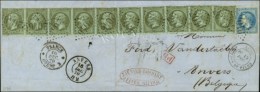 GC 2046 / C / N° 19 Bande De 10 (1 Ex Pd) + 29 Càd LILLE / SECTION DE FIVES Sur Lettre Pour Anvers.... - 1862 Napoléon III