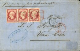 Losange D / N° 17 Bande De 3 Càd D PARIS D 30 AOUT 62 Sur Lettre 2 Ports Au Tarif Du 1er Avril 1857 Pour... - 1853-1860 Napoléon III