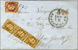 Rouleau De Points / N° 6 + 9 Bande De 3 (qlqs Defs) Sur Lettre Pour New York. 1853. - B / TB. - R. - 1852 Louis-Napoléon