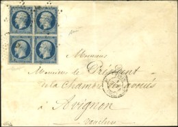 Etoile / N° 10 Bloc De 4 (belles Marges) Càd PARIS (60) Sur Lettre 3 Ports Pour Avignon. 1853. - TB /... - 1852 Louis-Napoléon