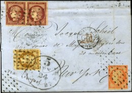 Rouleau De Points / N° 5 + 6 Paire + 9 (qlq Def) Sur Lettre Pour New York. 1853. - B / TB. - R. - 1849-1850 Ceres