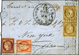 Grille Sans Fin / N° 1 Paire + 5 + 6 (qlqs Defs) Càd PARIS (60) Sur Lettre Pour New York. 1852. - B /... - 1849-1850 Ceres