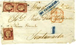 Etoile / N° 6 (3, Qlqs Defs) Càd Rouge (1) Bau CENTRAL (1) / PARIS Sur Devant De Lettre 2 Ports Pour... - 1849-1850 Cérès