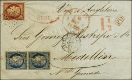 Losange DS 2 / N° 4 Paire (pli) + N° 6 (leg Def) Càd (DS 2) PARIS (DS 2) Sur Lettre Pour Medellin... - 1849-1850 Cérès