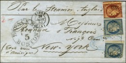 PC 2273 / N° 4 (2) + N° 6 (qlq Def) Càd T 15 NIORT (75) Sur Lettre Pour New York. 1852. - B / TB. -... - 1849-1850 Ceres