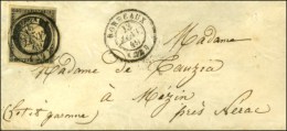 Càd T 15 BORDEAUX (32) 13 JANV. 49 / N° 3 Sur Lettre Pour Mezin (près Nerac). Au Verso,... - 1849-1850 Cérès